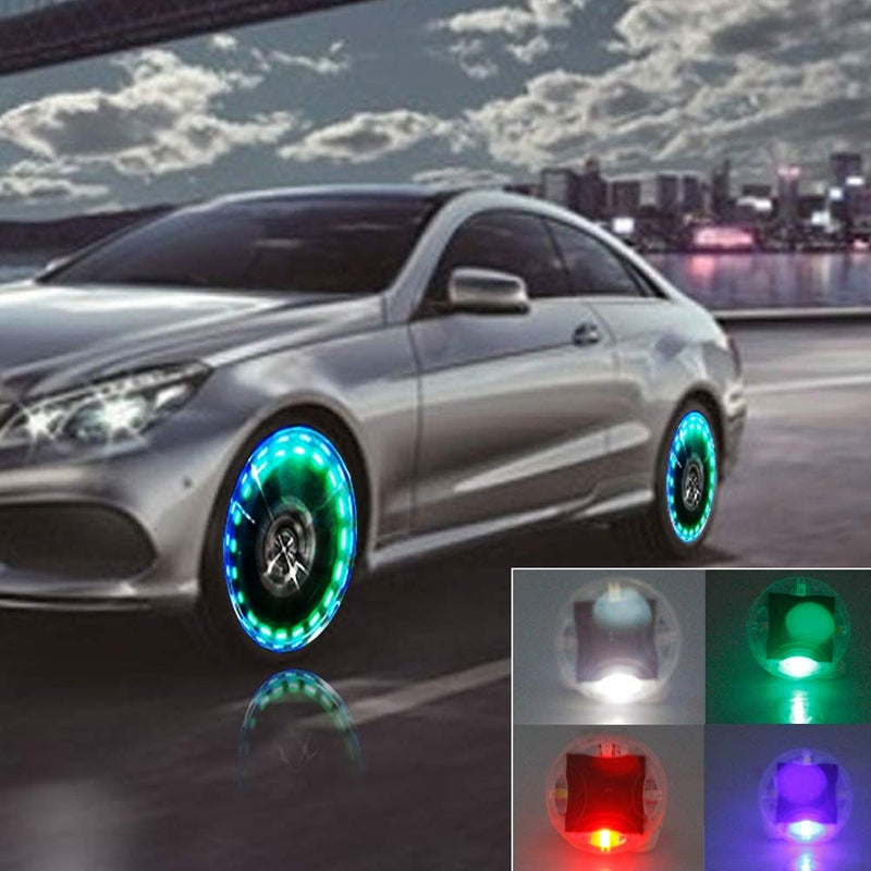 CARLITS Car Tire Wheel Lights, 4pcs Air Valve, Hub Lamp Cap Light with Motion Sensors Colorful LED Tire Light Gas Nozzle for Car Bicycle Motorcycles Accessories - Image 4